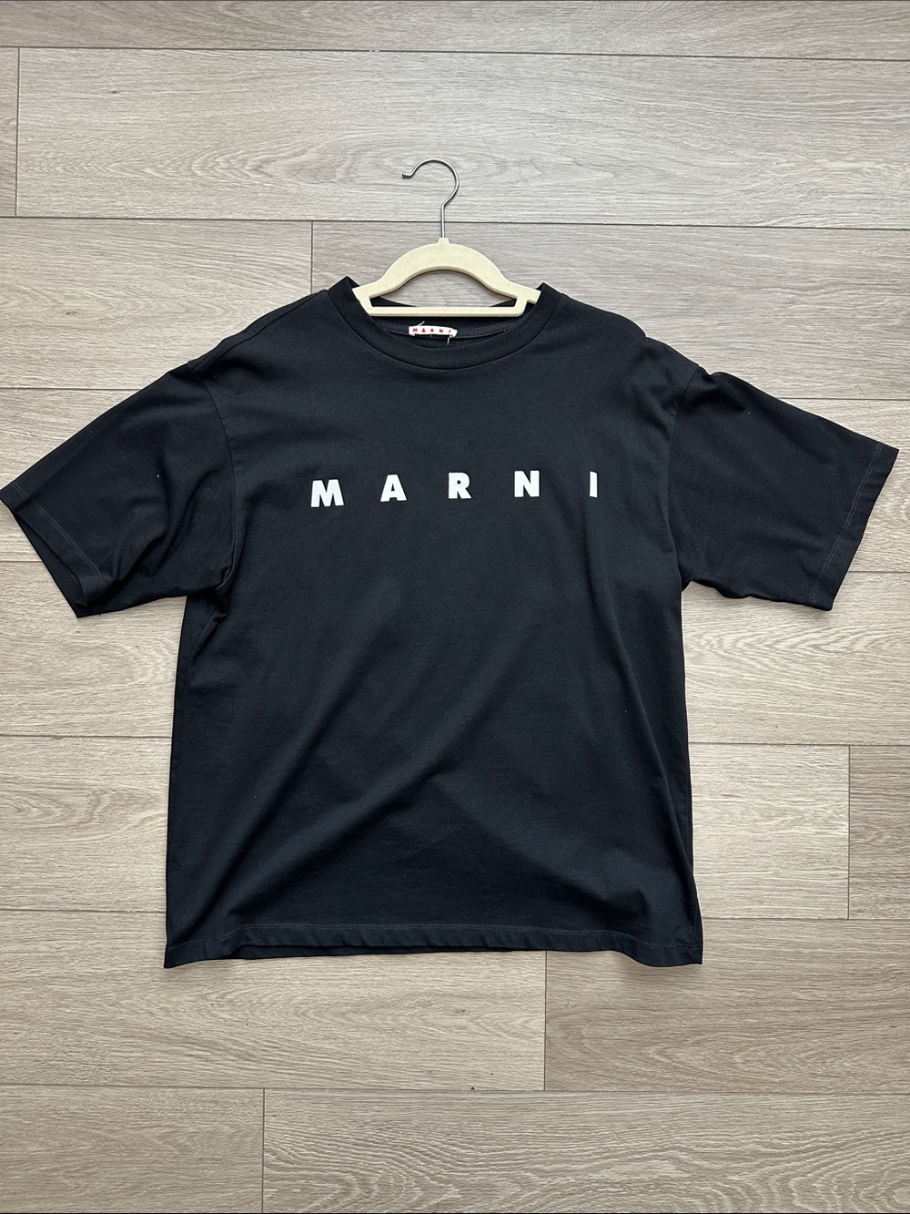 Marni Black Short-Sleeve Logo Tee with White Lettering